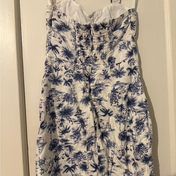 Abercrombie & Fitch Blue and White Palm Tree Print Linen Dress - Petite Small - Picture 3 of 6